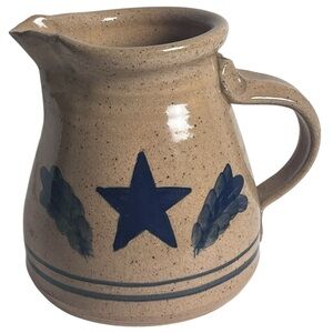 Vintage -Rustic Blue Star Ceramic Pitcher 7 x 6 in